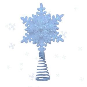 White Glitter Snowflake Mini Tree Topper Christmas Decor Metal Spiral